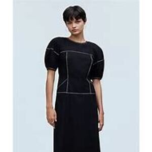 Madewell Puff-Sleeve Drop-Waist Midi Dress Black Minimalist NWT Size 00 NQ890